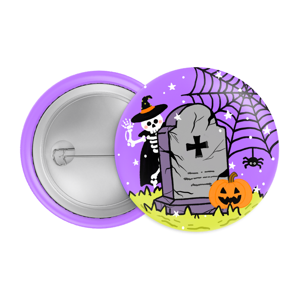 Skeleton & Tombstone Halloween Badge / Magnet – Graveyard Ghost Pin
