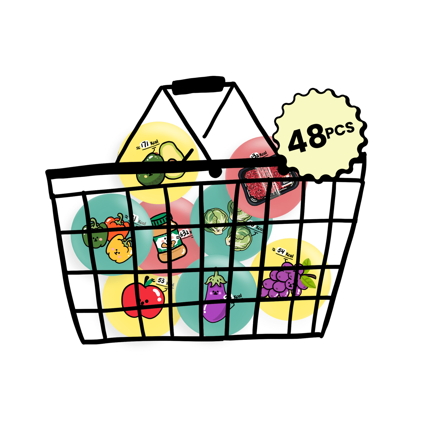 48 Food Fridge Magnets Set – Calorie Style - Theartzzy