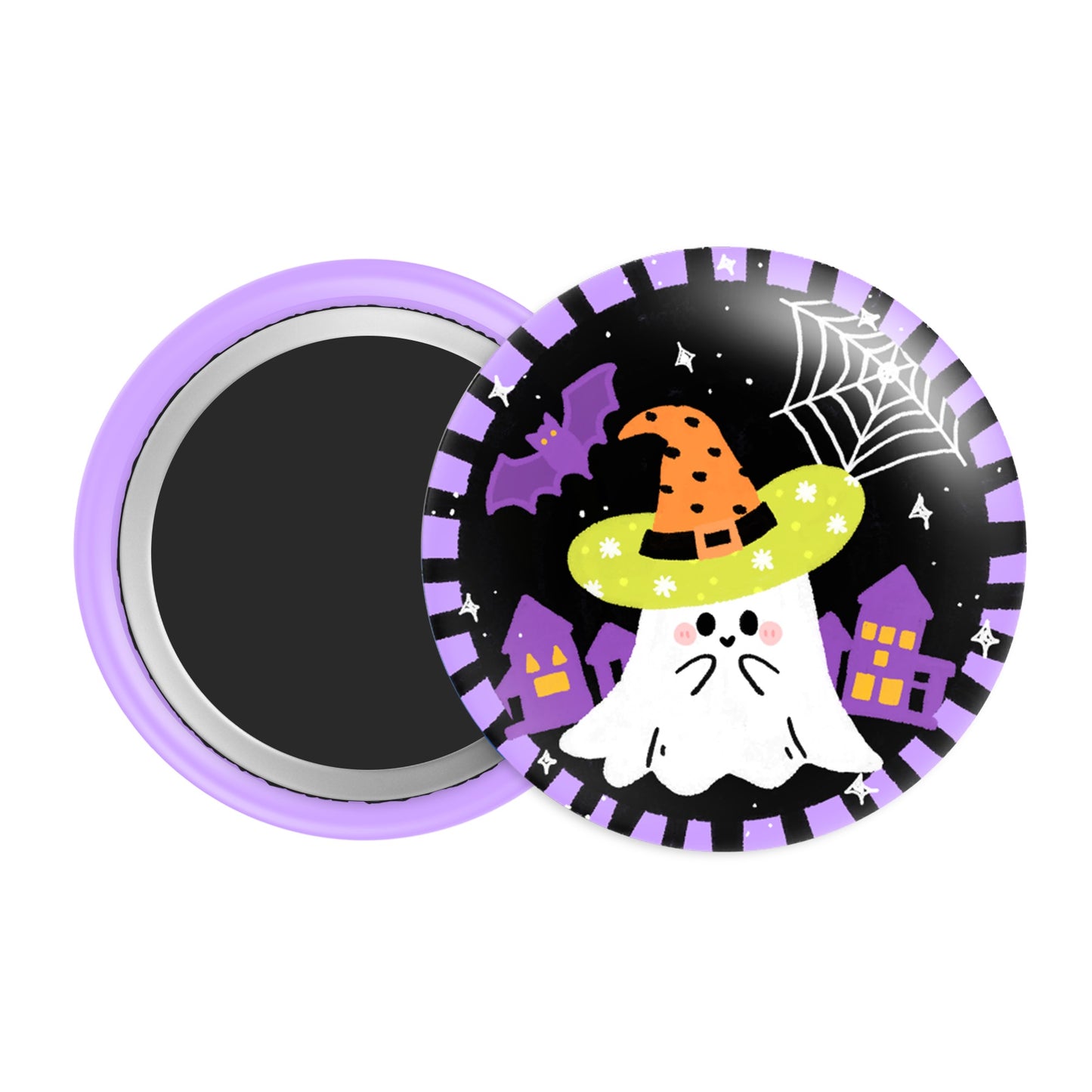 Kawaii Ghost Witch Halloween Badge / Magnet – Cute Haunted House Pin