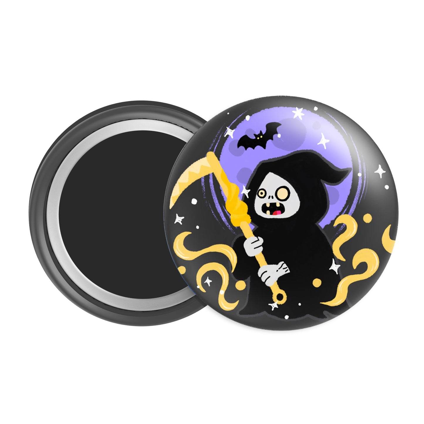 Grim Reaper Halloween Badge / Magnet – Scary Skeleton with Scythe Pin