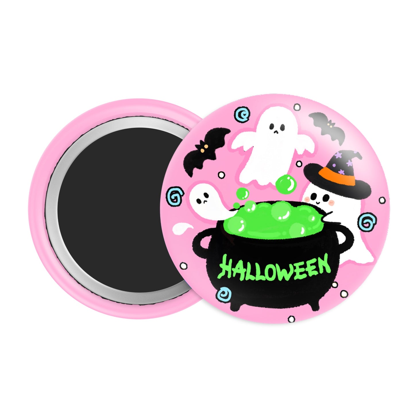 Ghost Cauldron Halloween Badge / Magnet – Cute Pink Witch Potion Pin