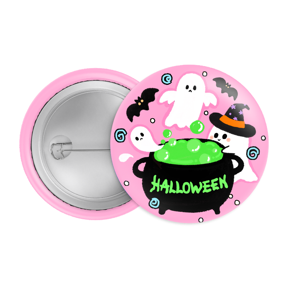 Ghost Cauldron Halloween Badge / Magnet – Cute Pink Witch Potion Pin