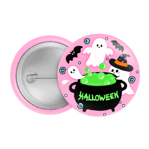 Ghost Cauldron Halloween Badge / Magnet – Cute Pink Witch Potion Pin