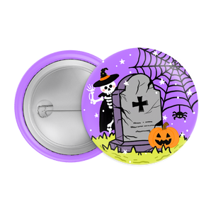 Skeleton & Tombstone Halloween Badge / Magnet – Graveyard Ghost Pin