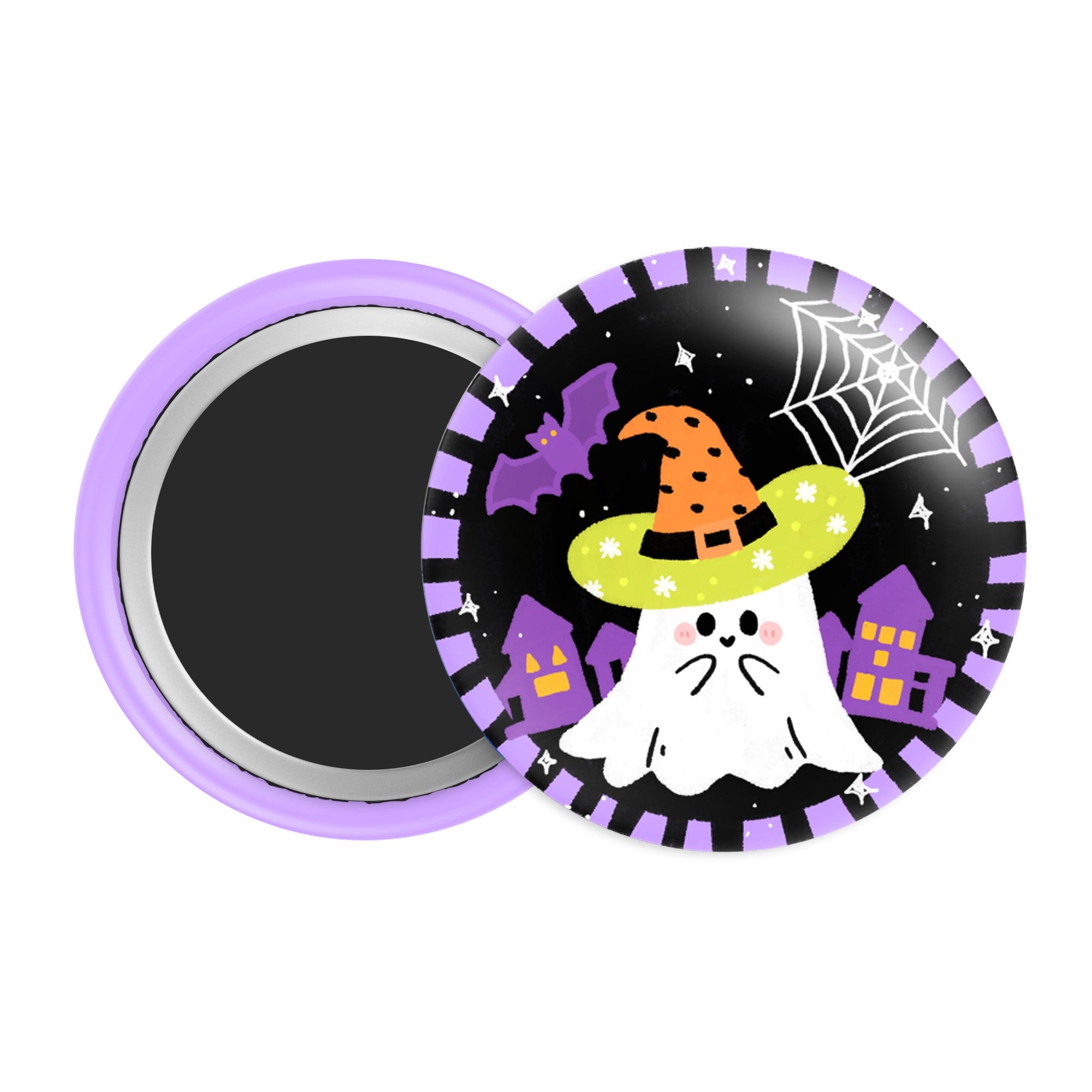 Kawaii Ghost Witch Halloween Badge / Magnet – Cute Haunted House Pin
