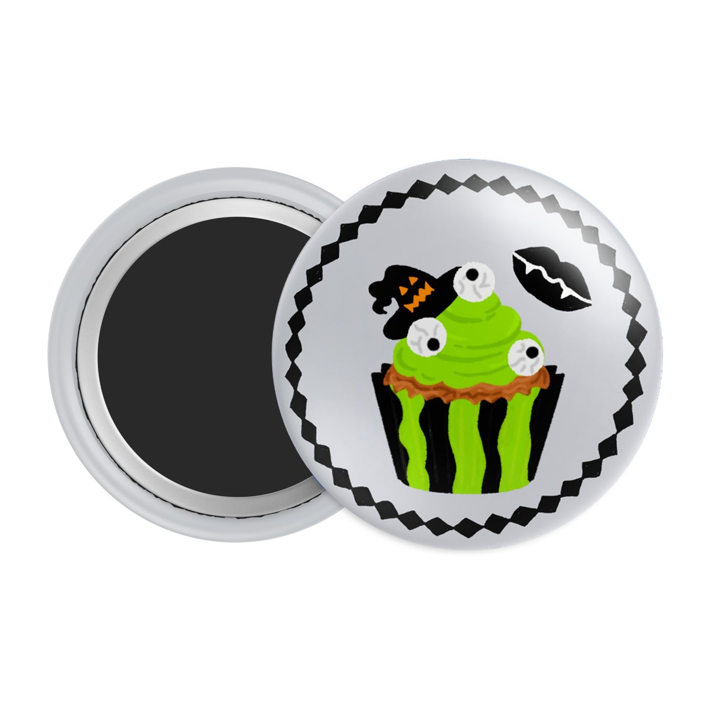 Creepy Cupcake Halloween Badge / Magnet – Spooky Dessert Pin