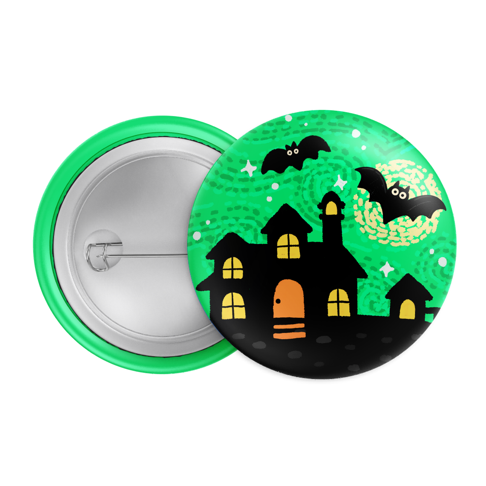Haunted House Halloween Badge / Magnet – Spooky Bat Night Pin