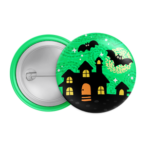 Haunted House Halloween Badge / Magnet – Spooky Bat Night Pin