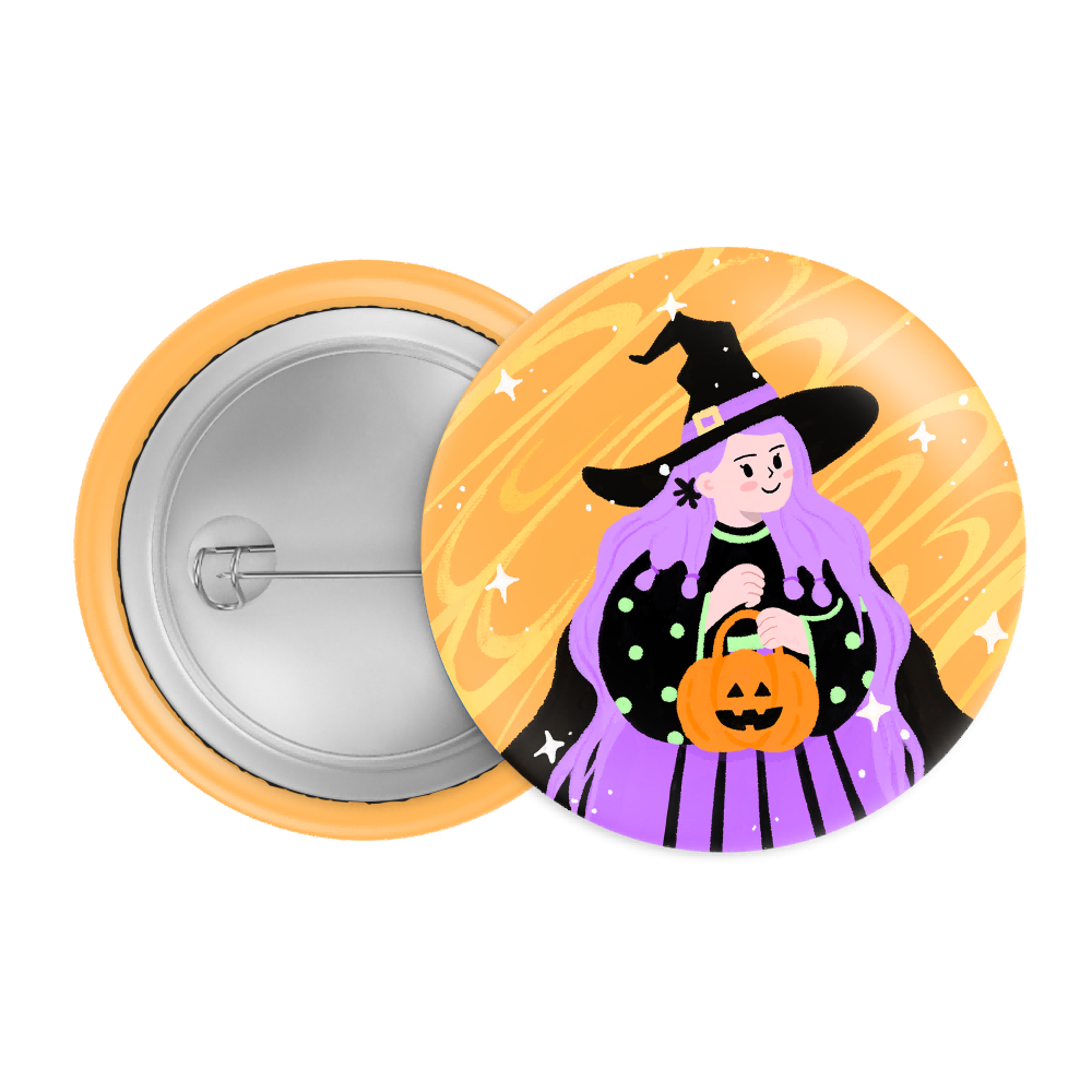 Witch Girl Halloween Badge / Magnet – Trick or Treat Pumpkin Pin