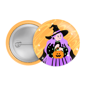 Witch Girl Halloween Badge / Magnet – Trick or Treat Pumpkin Pin
