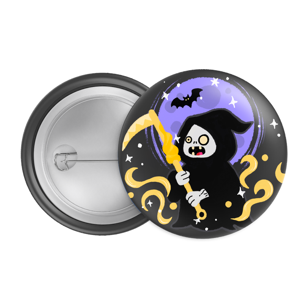 Grim Reaper Halloween Badge / Magnet – Scary Skeleton with Scythe Pin
