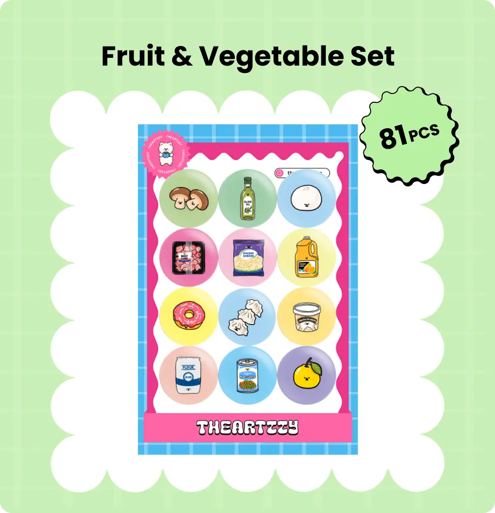 Whole Fruit & Vegetable  Fridge Magnets Set