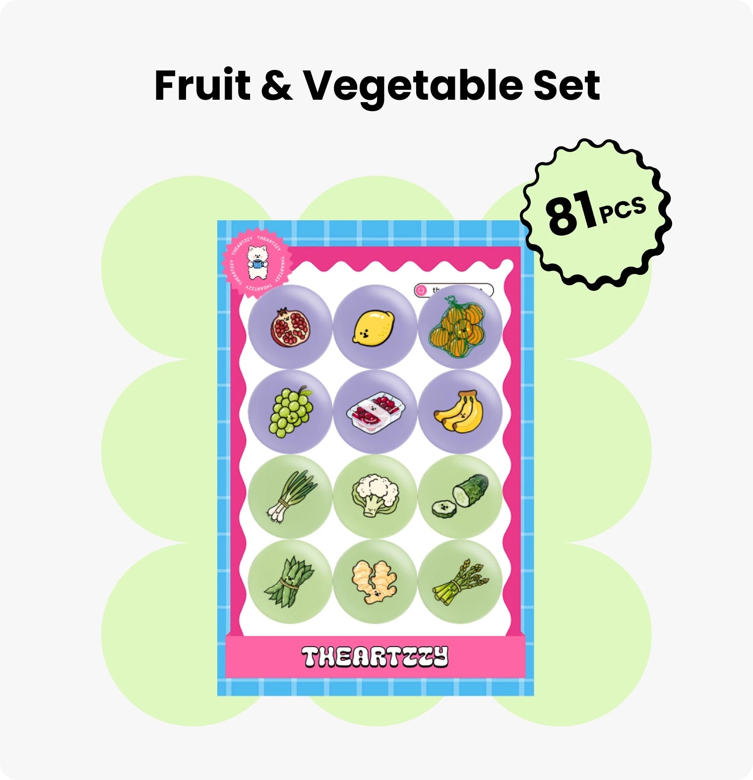 Whole Fruit & Vegetable  Fridge Magnets Set