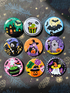 Halloween Badge & Magnet Bundle – Complete 9-Design Spooky Set
