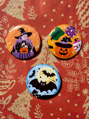 Halloween Badge & Magnet Bundle – Complete 9-Design Spooky Set