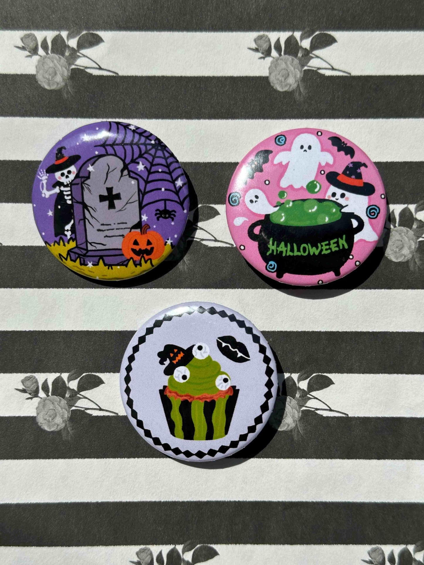 Halloween Badge & Magnet Bundle – Complete 9-Design Spooky Set