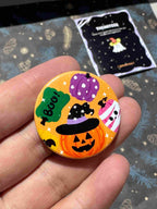 Pumpkin Party Halloween Badge / Magnet – Cute Jack-O’-Lantern and Candy Pin