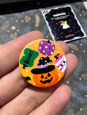 Pumpkin Party Halloween Badge / Magnet – Cute Jack-O’-Lantern and Candy Pin
