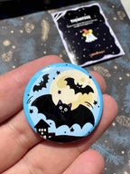 Flying Bat Halloween Badge / Magnet – Spooky Moon Night Pin