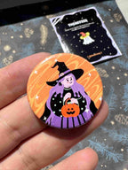 Witch Girl Halloween Badge / Magnet – Trick or Treat Pumpkin Pin