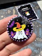 Kawaii Ghost Witch Halloween Badge / Magnet – Cute Haunted House Pin
