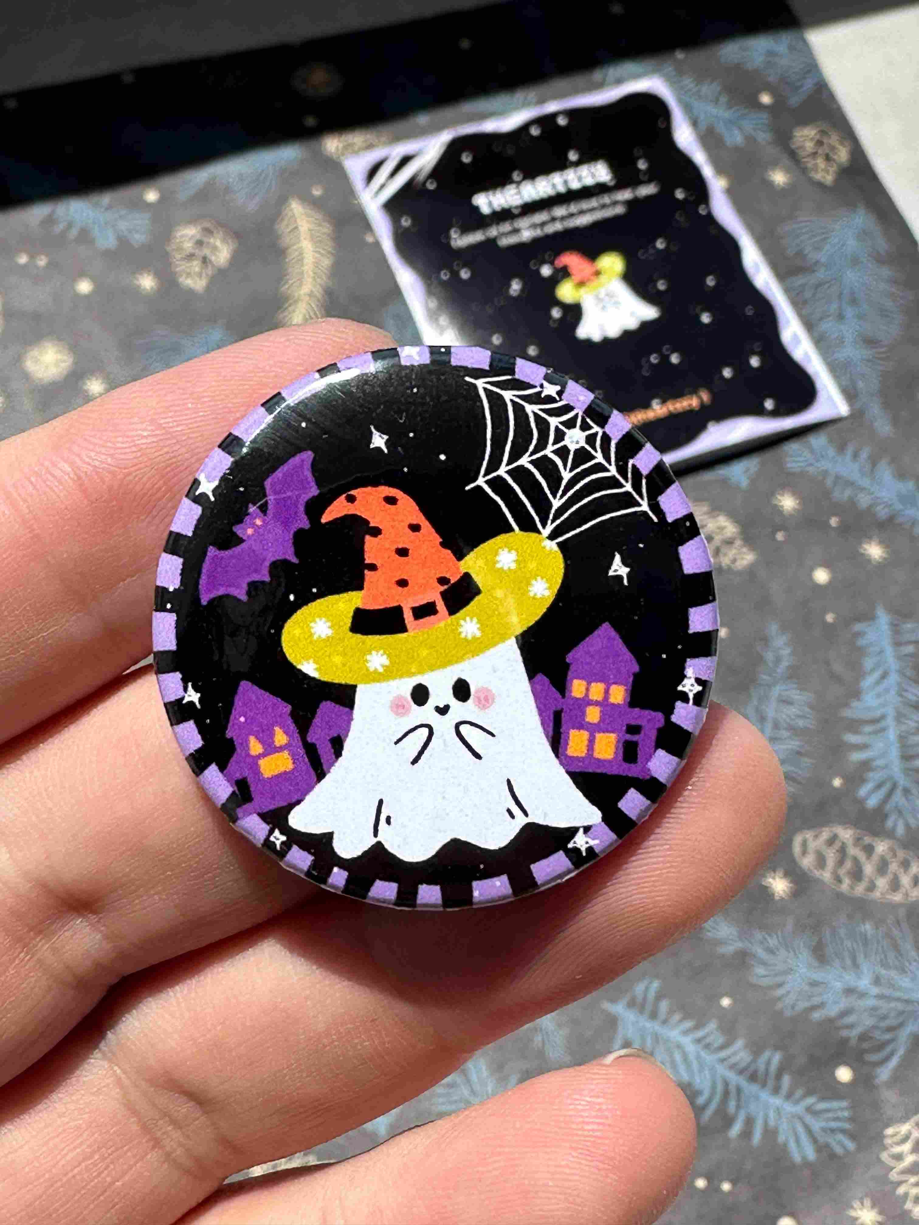 Kawaii Ghost Witch Halloween Badge / Magnet – Cute Haunted House Pin
