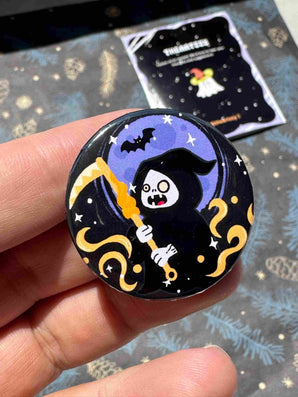 Grim Reaper Halloween Badge / Magnet – Scary Skeleton with Scythe Pin