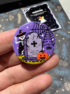 Skeleton & Tombstone Halloween Badge / Magnet – Graveyard Ghost Pin