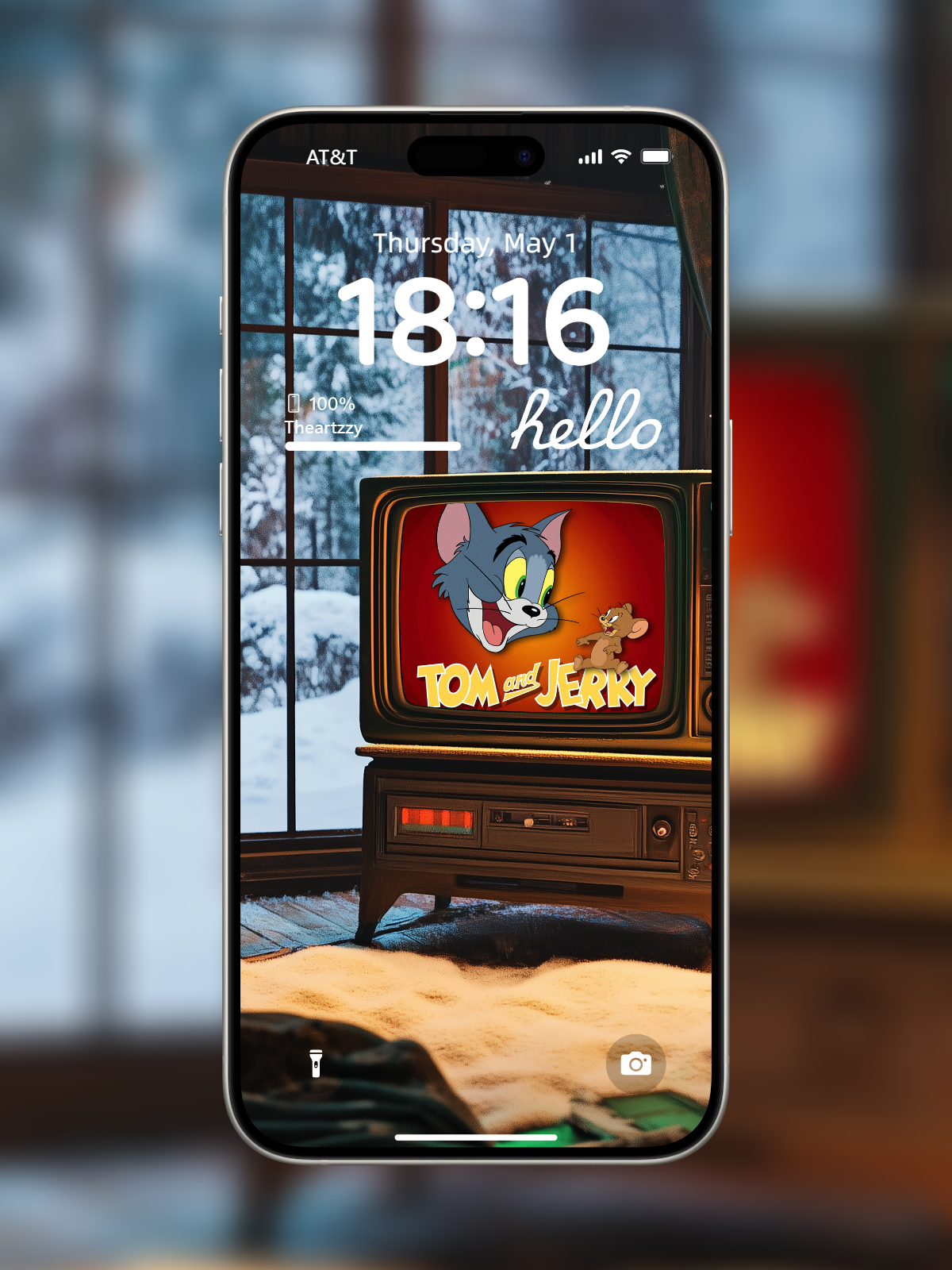 Cozy Winter Nostalgia: Tom & Jerry Retro TV Wallpaper for iPhone/Android (4K HD)